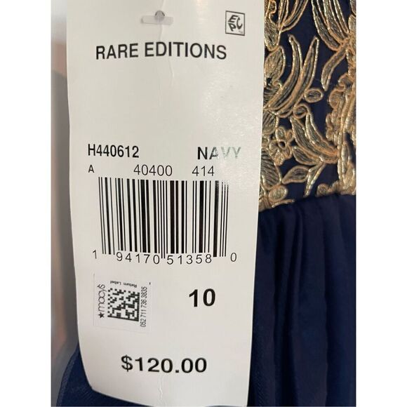 Rare Editions Girl's Mesh Embroidered Floral Sleeveless Dress Blue Gold Size 10 - Picture 5 of 5